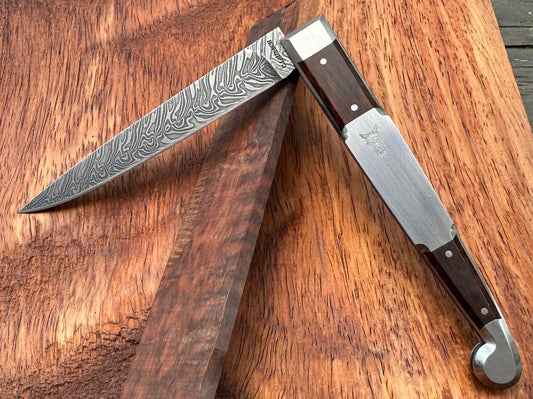 1740s Folding Knife Wooden scales Damascus blade