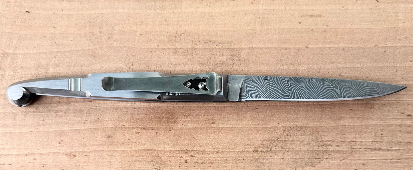 1740s Folding Knife with Damascus blade and carry clip